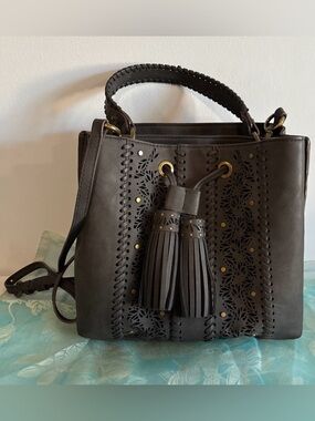 Vegan Leather Handbag, Hand-Tooled Boho Style, Brass Hardware, Gypset
Shoulder